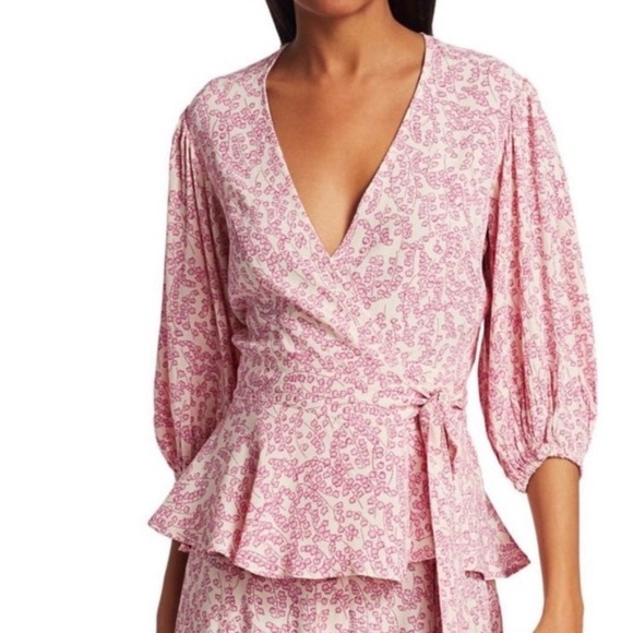 Ganni Tops - GANNI Tapioca Floral Wrap Top size 34 US size 2 in pink